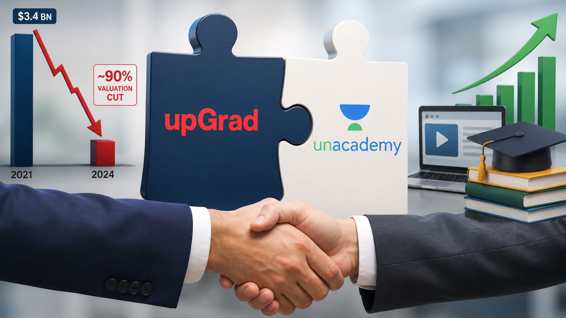 upGrad Nears Unacademy Acquisition At 90% Valuation Cut